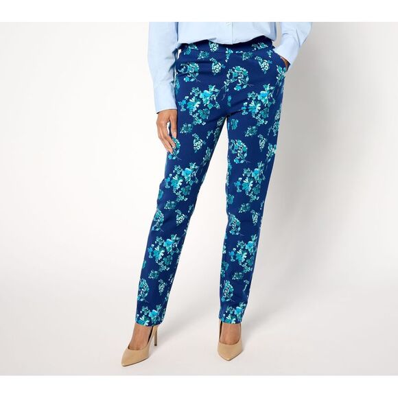 Isaac Mizrahi Live! Women's Petite Pants 20P Stretch Straight Leg Blue A655472 - Picture 1 of 4